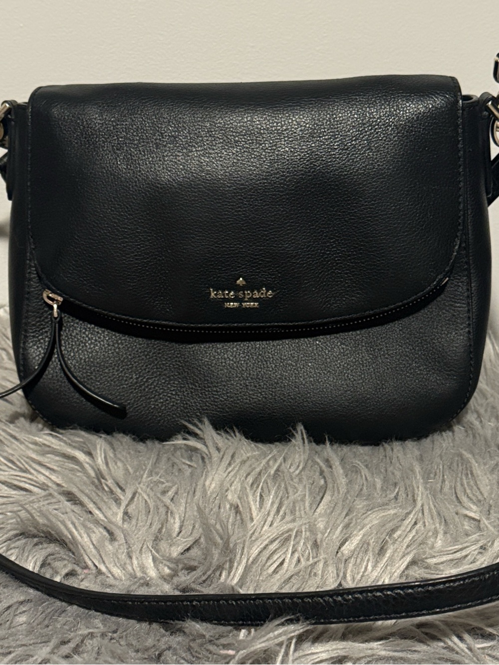 Kate Spade Black Leather Flap Crossbody with Gold Hardware